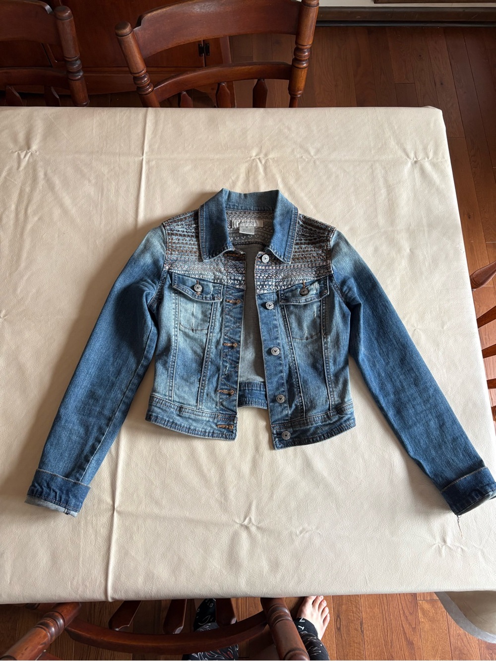 Kiss & Cry Jean Jacket with Embroidered Yoke